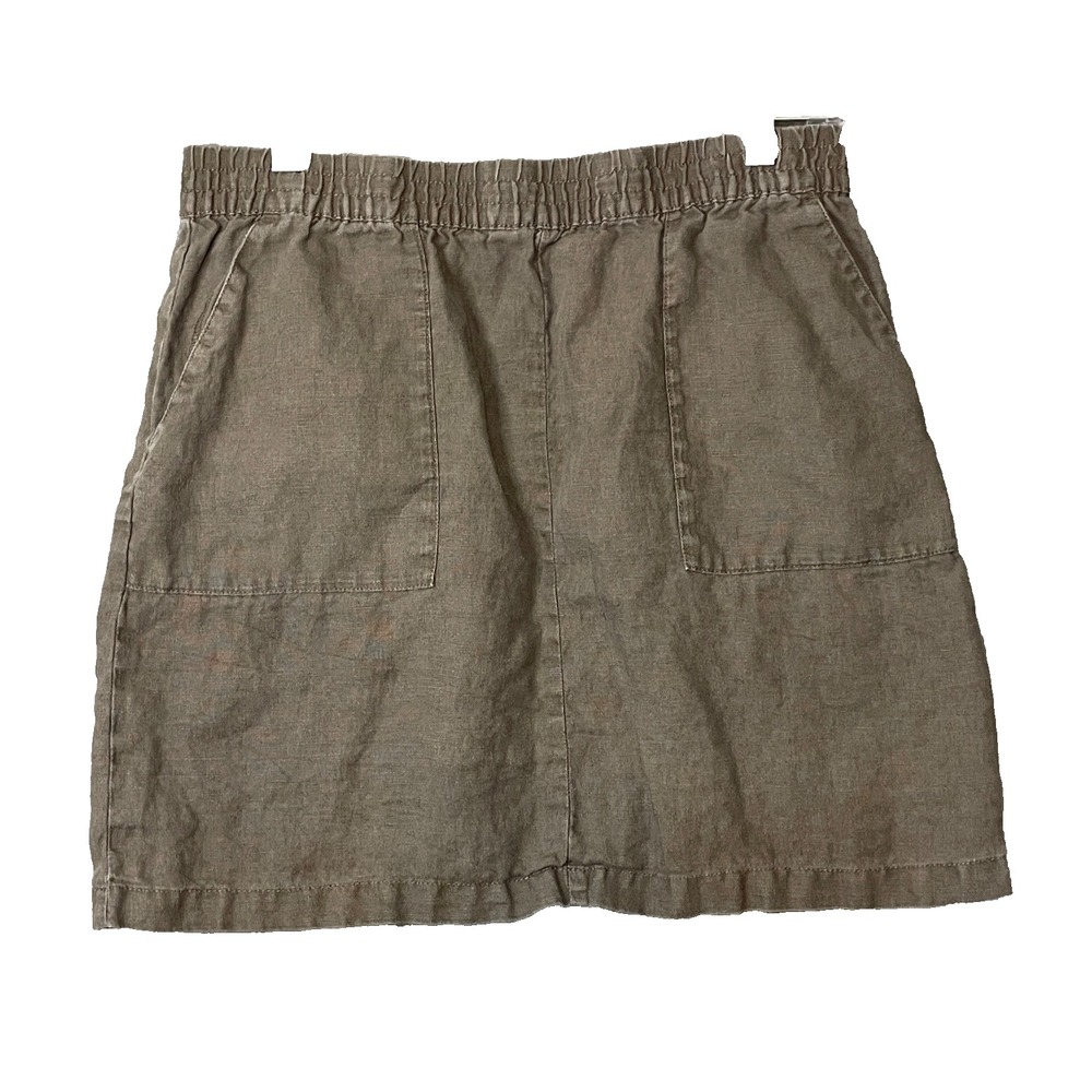 Garnet Hill Skirt Womens 8 Khaki Linen A Line Pull On‎ Comfort Lagenlook Beachy